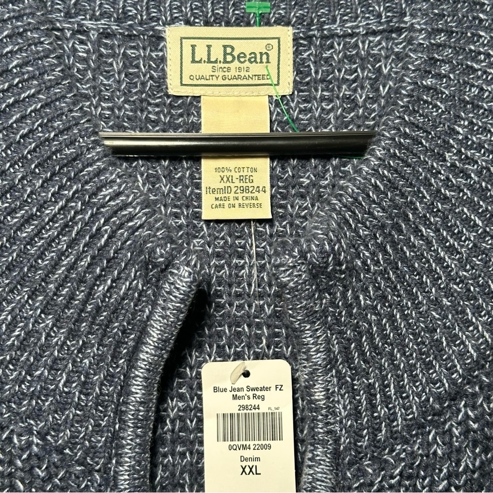 L.L.Bean Blue Jean Sweater FZ Preppy Knit Cardigan XXL Regular Cozy Denim Cotton - Picture 5 of 12